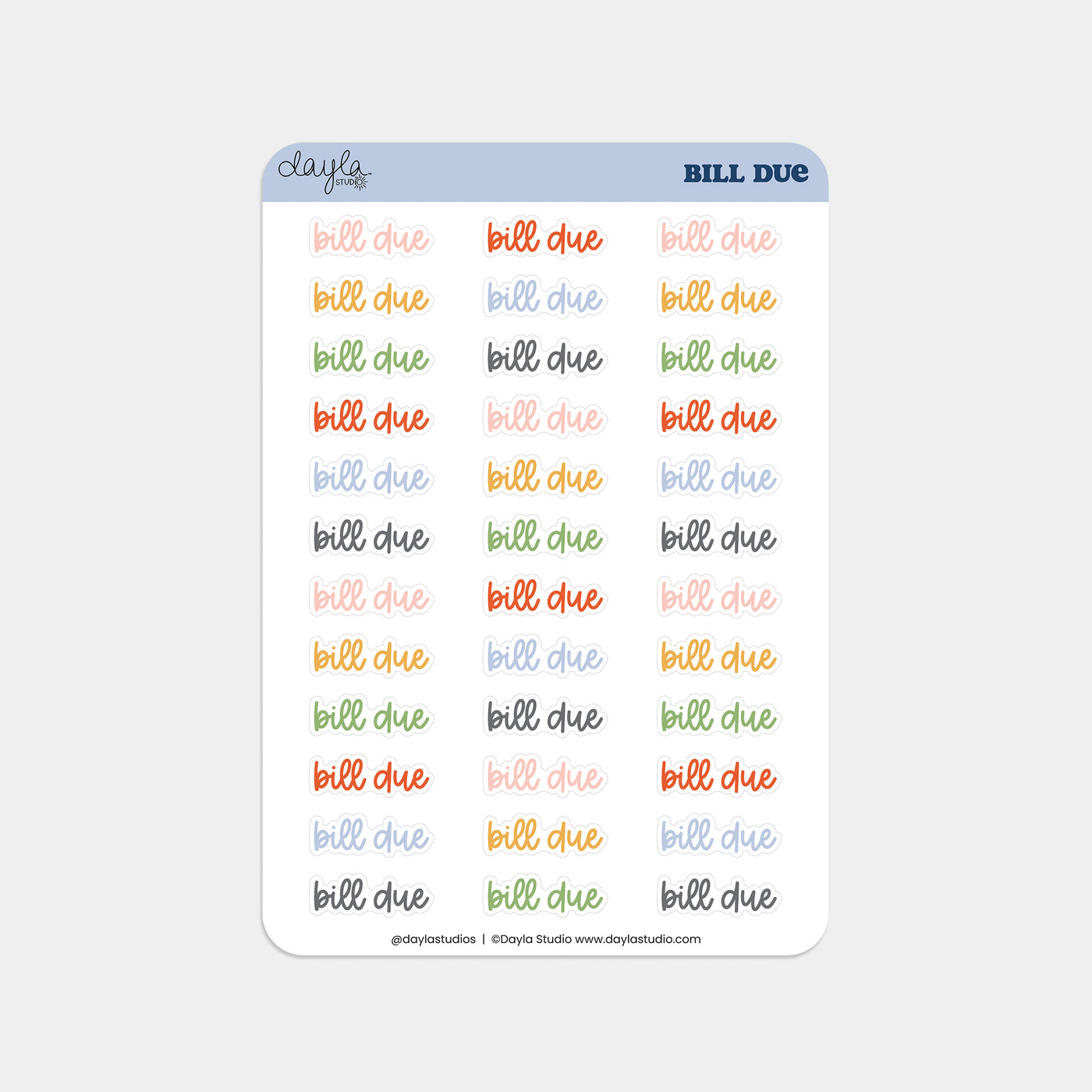 "Bill Due" Word Stickers
